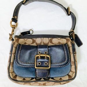 Coach Tan Logo & Blue Suede Handbag